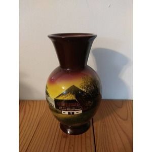 Schwarz-Waldhaus Zell Art Pottery Hand Painted Cabin Scene Vase